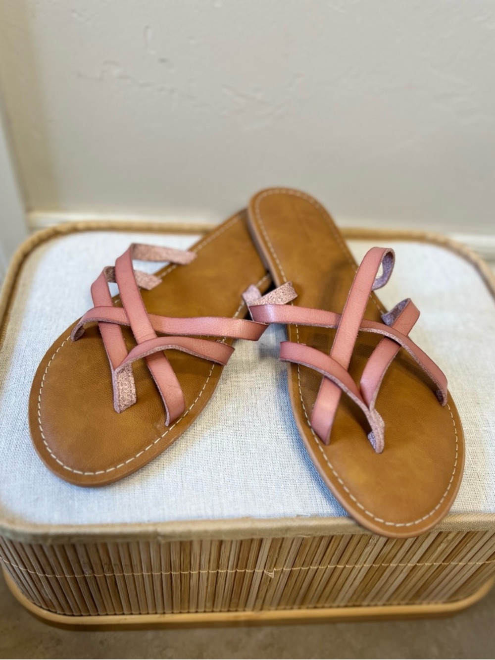 Women’s Pink Strappy Leather Slide Sandals